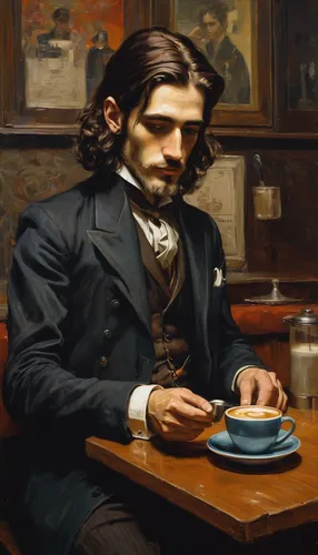 pipe smoking,ivan-tea,tea drinking,drinking coffee,caffè americano,gentlemanly,espresso,tea zen,the coffee,woman drinking coffee,a cup of coffee,coffee background,a cup of tea,connoisseur,teatime,café au lait,mocaccino,leonardo devinci,coffee tea illustration,meticulous painting,Art,Classical Oil Painting,Classical Oil Painting 12