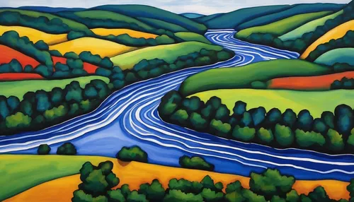 brook landscape,flowing creek,river landscape,watercourse,carol colman,winding roads,winding road,streams,mountain river,meanders,mountain stream,meander,david bates,pontsycyllte,braided river,olle gill,rolling hills,river course,water courses,rural landscape,Art,Artistic Painting,Artistic Painting 39