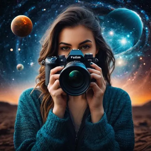 a girl with a camera,photographer,nature photographer,creative background,photographic background,camera illustration,photo lens,camera photographer,taking photo,astronomer,girl making selfie,photomanipulation,lensman,passion photography,photographically,astronomy,fotografias,taking picture,camera,photo camera,Photography,General,Fantasy