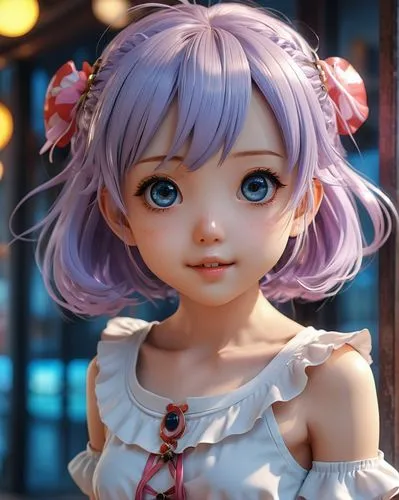 3d anime surrealism expressionism, cute, 3d, character, girl, adorable, charming, sweet, innocent, playful, joyful,,doll's facial features,artist doll,luka,precious lilac,porcelain doll,violet head el