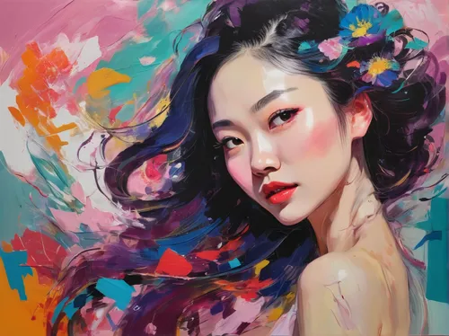 janome chow,asian woman,han thom,geisha,oriental girl,mulan,青龙菜,japanese woman,acrylic,geisha girl,白斩鸡,asian vision,phuquy,painting technique,girl portrait,choi kwang-do,digital painting,luo han guo,artist color,mari makinami,Conceptual Art,Oil color,Oil Color 21