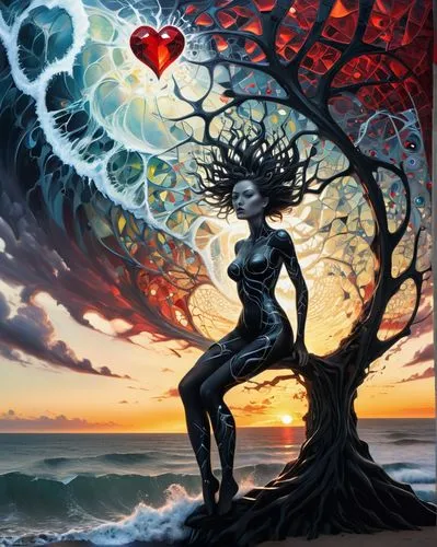 tree heart,heart chakra,heart flourish,tree of life,fire heart,equilibrium,root chakra,heart and flourishes,heart energy,handing love,the heart of,mother earth,all forms of love,eve,emancipation,sacred fig,the luv path,adam and eve,fantasy art,queen of hearts,Illustration,Realistic Fantasy,Realistic Fantasy 05