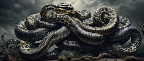 serpent,emperor snake,rock python,rattlesnake,pointed snake,venomous snake,burmese python,constrictor,king snake,kingsnake,boa constrictor,african house snake,thunder snake,anaconda,serpentes,black snake,king cobra,rat snake,black dragon,reptilia,Illustration,Realistic Fantasy,Realistic Fantasy 40