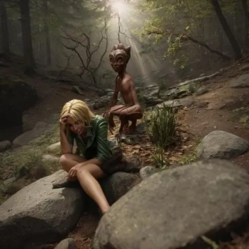 Sit, Legs, on the ground, two,adam and eve,primitive dolls,diorama,mother earth statue,primitive person,faun,happy children playing in the forest,girl and boy outdoor,neanderthals,nudism,the sculpture