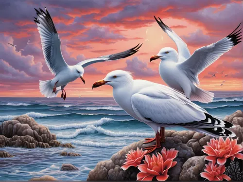 laughing gulls,silver gulls,kelp gulls in love,flying sea gulls,sea gulls,gulls,seabirds,sea birds,black headed gulls,herring gulls,crested terns,seagulls flock,doves of peace,seagulls,sea-gull,seagulls birds,birds of the sea,fairy tern,seabird,sea gull,Conceptual Art,Fantasy,Fantasy 30