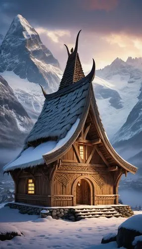 winter house,snow house,snow roof,alpine hut,asian architecture,mountain hut,korean village snow,mountain huts,snow shelter,stave church,wooden roof,house in mountains,log cabin,wooden hut,ancient house,alpine village,the cabin in the mountains,igloos,house in the mountains,buddhist temple,Conceptual Art,Fantasy,Fantasy 29