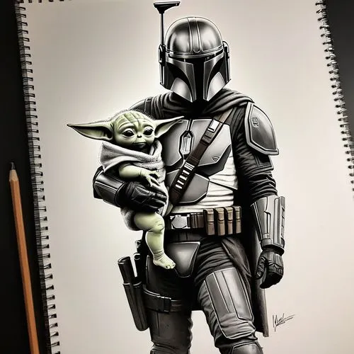 boba,denboba,mandalorian,yoda,greedo,smuggler,Illustration,Black and White,Black and White 35