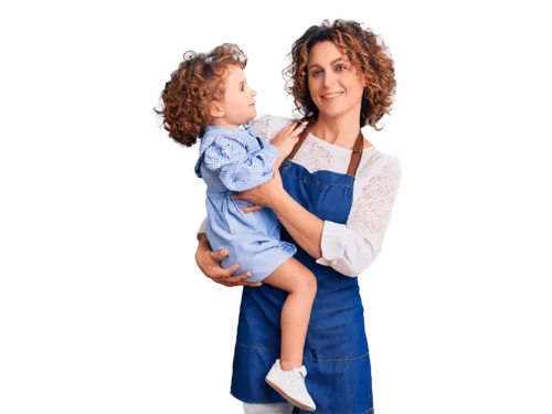 Mature lady, motherly figure, gentle smile, warm eyes, curly brown hair, subtle makeup, soft facial features, casual clothing, blouse, jeans, apron, holding baby, embracing child, tender moment, warm 