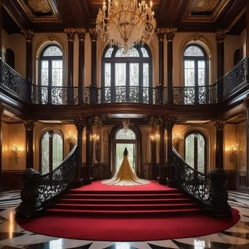 wedding hall,royal interior,crown palace,entrance hall,ballroom,ornate room,foyer,cochere,wedding photography,grandeur,fairytale castle,ritzau,rosenkavalier,bridal suite,hallway,opulently,opulence,fairy tale castle,palladianism,ballrooms,Illustration,Abstract Fantasy,Abstract Fantasy 02