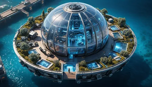 futuristic architecture,artificial island,nautilus,costa concordia,artificial islands,valerian,house of the sea,solar cell base,atlantis,alien ship,sky space concept,very large floating structure,waterglobe,largest hotel in dubai,skyscapers,hub,aqua studio,oasis of seas,floating islands,apiarium,Photography,General,Sci-Fi