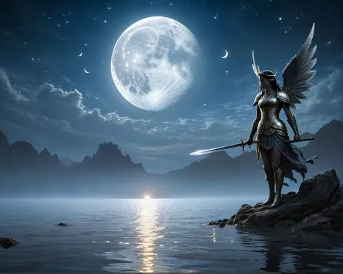 hawkgirl,moonsorrow,fantasy picture,lunae,archangels,mythologie,dawnstar,the archangel,the night of kupala,moonchild,lone warrior,dark angel,athena,moon and star background,goldmoon,hawkman,heroic fantasy,inanna,angelology,aliran,Conceptual Art,Fantasy,Fantasy 13