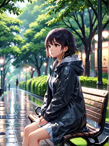 girl sitting,anime japanese clothing,park bench,japanese sakura background,rainy,sitting,background image,walking in the rain,in the rain,sakura background,umbrella,rainy day,outdoor bench,love background,bench,sitting on a chair,umbrellas,worried girl,background images,girl in a long