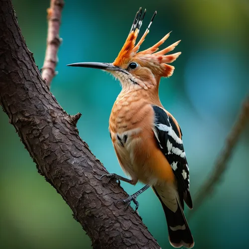 A very colorful and beautiful hoopoe perched on a tree branch,woodpecker bird,yellowbilled hornbill,yellow-billed hornbill,hornbill,rufous,woodpecker,stork billed kingfisher,flicker woodpecker,asian b