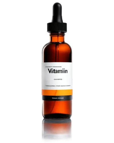 vitamin bottle, transparent glass, orange liquid, white label, black text, rounded shape, glossy surface, softbox lighting, 3/4 composition, shallow depth of field, warm color tone, cinematic lighting