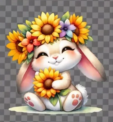 bunny on flower,flower cat,flower animal,flower background,easter theme,cartoon bunny