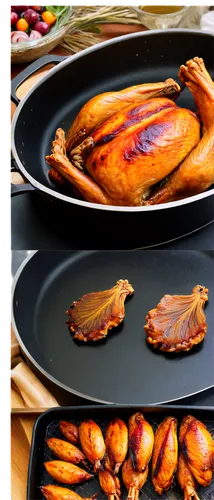 Turkey, autumn season, golden brown feathers, detailed wings, juicy meat, roasting pan, sizzling hot, steam rising, traditional Thanksgiving dinner, warm lighting, soft focus, shallow depth of field, 