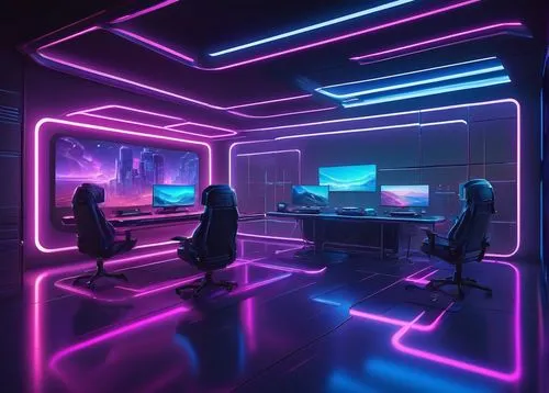 computer room,neon coffee,ufo interior,neon ghosts,cyberscene,neon light,neon,synth,80's design,spaceship interior,neon lights,cybercafes,cyberpunk,neon human resources,neon tea,cyberia,neon arrows,cyber,game room,neon drinks,Conceptual Art,Daily,Daily 25