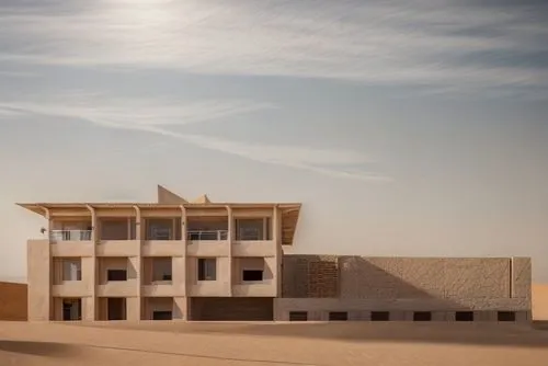 a sunlit house in desert in jordan, in the style of textural and layered, dark gray and bronze, tomàs barceló, varied textures, coastal scenery, santiago rusinol, firecore,qasr azraq,dunes house,qasr 