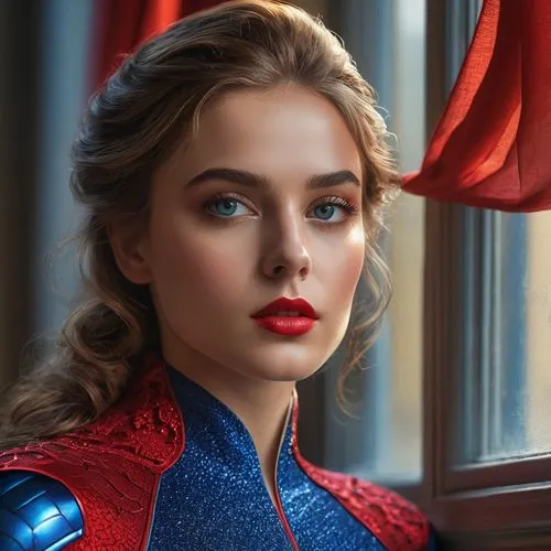 digital painting,superhero background,world digital painting,red cape,red-blue,red and blue,scarlet witch,captain marvel,fantasy portrait,romantic portrait,elsa,superhero,splendor,avenger,marvelous,lena,lokportrait,red lipstick,red,super heroine,Photography,General,Commercial