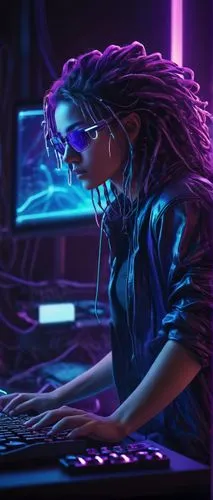 girl at the computer,cyber glasses,cyberpunk,cyber,cyberspace,hacking,computer freak,cyber crime,computer art,hacker,night administrator,computer addiction,computer,digitalart,coder,operator,women in technology,freelancer,medusa,world digital painting,Art,Classical Oil Painting,Classical Oil Painting 03