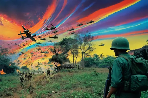 vietnam war, psychedelic,lost in war,war,rainbow clouds,war zone,world war,six day war,battlefield,war correspondent,air combat,no war,destroy,armageddon,second world war,patrol,vietnam,the war,wars,w