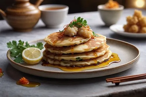 A plate of pancake,potato pancakes,korean pancake,sugared pancake with raisins,stuffed pancake,apple pancakes,dorayaki,Photography,General,Commercial