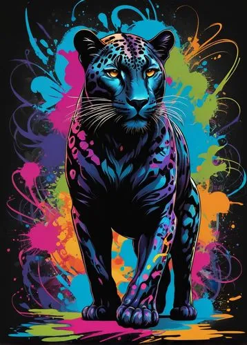 cat vector,panthera,felino,panther,neon body painting,panter,blacklight,panthers,threadless,black light,intense colours,blue tiger,colorful background,pintada,jaguar,tiger,macan,cat on a blue background,tiga,cool pop art,Conceptual Art,Graffiti Art,Graffiti Art 09