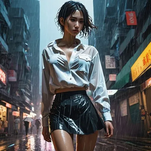 walking in the rain,in the rain,cyberpunk,bangkok,mongkok,shanghai,world digital painting,bladerunner,hanoi,donsky,girl walking away,umbrella,pedestrian,asian umbrella,rainy,guangzhou,xiaofei,heavy rain,rainwear,xiaomei,Photography,Documentary Photography,Documentary Photography 08