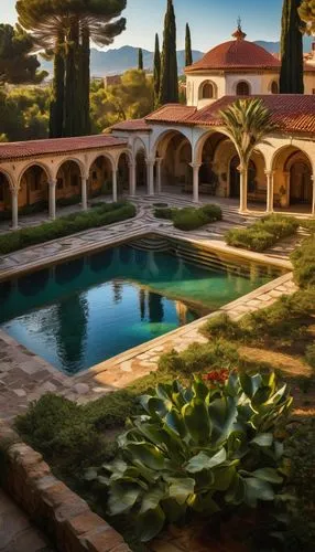 dorne,pool house,alhambra,provencal,hacienda,masseria,piscina,tuscan,provencal life,roof landscape,world digital painting,alcazaba,hala sultan tekke,mediterranean,villa,idyllic,mikveh,granada,digital painting,provencale,Art,Classical Oil Painting,Classical Oil Painting 43