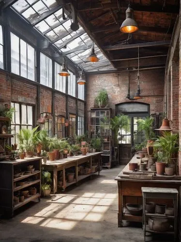 herbology,brickworks,eveleigh,packinghouse,loft,middleport,limeworks,brickyards,manufactory,officine,houseplants,fabrik,lofts,potted plants,factory hall,waggonfabrik,vintage botanical,greenhouse,sugar plant,indoor,Illustration,Black and White,Black and White 09