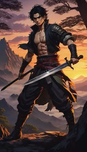 swordsman,samurai fighter,kenjutsu,samurai,monsoon banner,dusk background,sensei,samurai sword,cg artwork,xing yi quan,katakuri,shinobi,wind warrior,sōjutsu,dragon li,lone warrior,dragon slayer,swordsmen,yukio,iaijutsu,Illustration,Paper based,Paper Based 21