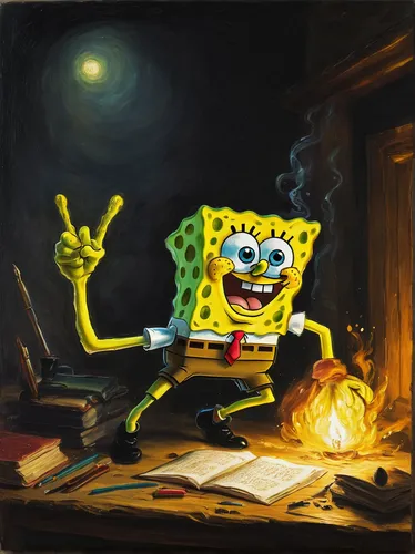 sponge bob,house of sponge bob,fire artist,writing paper,chalk drawing,sponge,game drawing,drawing with light,flickering flame,accounting,dark art,fire background,sponges,oil painting on canvas,campfires,differential calculus,art painting,vincent van gogh,fine arts,school work,Art,Classical Oil Painting,Classical Oil Painting 08