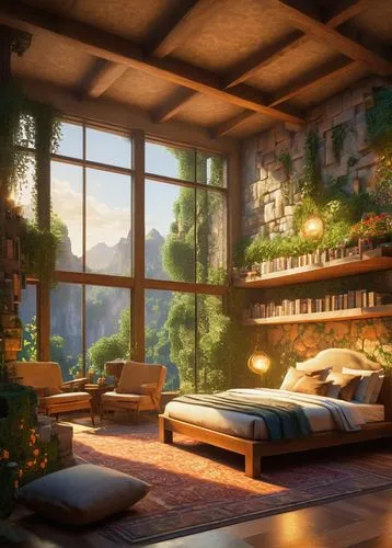 loft,the cabin in the mountains,sleeping room,modern room,attic,rustic aesthetic,inglenook,cryengine,forest house,dreamhouse,wooden beams,nook,bedroom,livingroom,home landscape,great room,beautiful home,japanese-style room,seclude,summer cottage,Conceptual Art,Fantasy,Fantasy 05