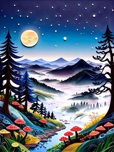 christmas landscape,mountain scene,mountain landscape,salt meadow landscape,alpine landscape,landscape background,mountainous landscape,winter landscape,forest landscape,night scene,winter night,moonlit night,mountain river,snow landscape,woodring,autumn mountains,khokhloma painting,nature landscape,nantahala,snowy peaks,Unique,Paper Cuts,Paper Cuts 09