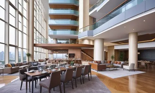 a large living and dining room are depicted in this po,rotana,largest hotel in dubai,penthouses,tallest hotel dubai,habtoor,damac