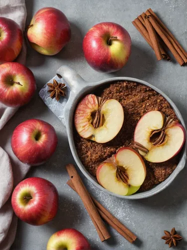 Write a recipe for a healthy baked apple snack with cinnamon,apple casserole,apple cake,apple crisp,basket with apples,baked apple,apple champagne cake,apple jam,granny smith apples,apple pie with cof