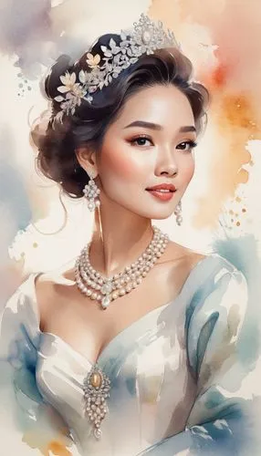 noblewoman,oriental princess,diaochan,watercolor women accessory,miss vietnam,rosaline,Illustration,Paper based,Paper Based 25