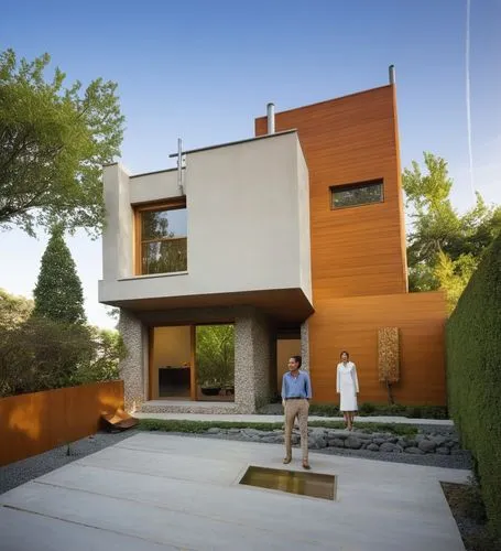 As you walk down the serene garden, you hear the soft hum of blooming flowers overhead, and they chime with an otherworldly energy. The exterior of the house is minimalist, complete with a wooden entr