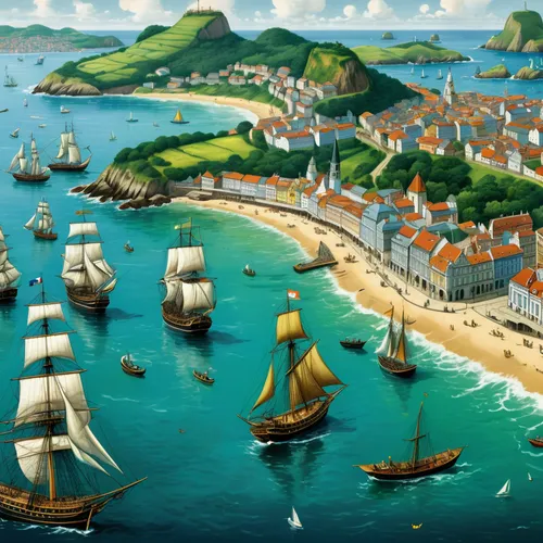 caravel,east indiaman,bretagne,sailing ships,breizh,french digital background,caquelon,mayflower,hanseatic city,sea sailing ship,saint martin,portuguese galley,windjammer,saint pierre,galleon,finistère,regatta,sailing boats,isles of scilly,galleon ship,Illustration,Realistic Fantasy,Realistic Fantasy 19