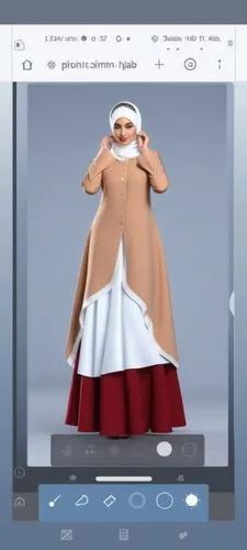 design For Muslim hijab digital drawing with 3d with blain  design and long skirt with winter design wool design,a woman standing in a green dress on the app,3d model,3d modeling,3d figure,anime 3d,hi