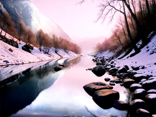 mountain river,danube gorge,bosne,winter landscape,artvin,snowy landscape,driftless,whiteriver,winter background,gorges of the danube,snow landscape,raven river,etherow,holy river,isar,snowmelt,mountain stream,winter lake,streamside,aura river,Illustration,Paper based,Paper Based 20