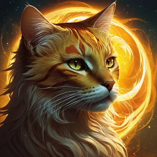 firestar,cat vector,capricorn kitz,zodiac sign leo,felidae,lion - feline,artemis,red tabby,twitch icon,fantasy portrait,sol,maincoon,flame spirit,firefox,sun moon,cat portrait,callisto,fiery,fire background,luna,Conceptual Art,Fantasy,Fantasy 17