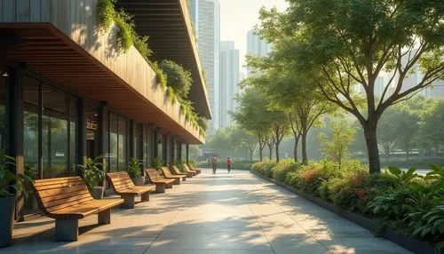 biopolis,taikoo,esplanade,songdo,walkway,urban park,esplanades,costanera center,xujiahui,marunouchi,sathorn,terrace,parkroyal,benches,hangzhou,sathon,sidewalk,payoh,3d rendering,shekou,Photography,General,Realistic