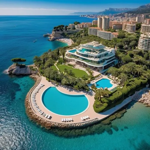 The majestic Martian beach is a stunning display of modernity, as a magnificent modern villa capturing the heart of Monte Carlo from its vantage point. The Palm trees serve as an idyllic backdrop, whi