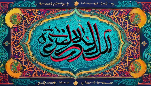 Design a vibrant Islamic calligraphy artwork for a festive Eid celebration.,ḡalyān,arabic background,al qurayyah,ramadan background,allah,islamic pattern,cd cover,khazne al-firaun,arabic,mulukhiyah,mu