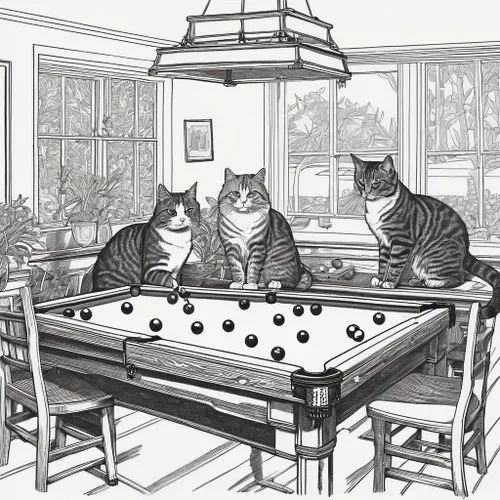 background,cats playing,vintage cats,english billiards,game illustration,carom billiards,cat line art,poker table,poker,pocket billiards,billiards,snooker,card table,cat's cafe,billiard table,nine-bal