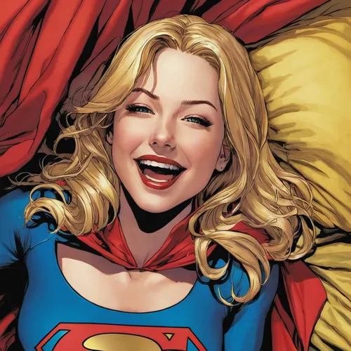 super heroine,super woman,goddess of justice,grin,captain marvel,grinning,a smile,wonder,smiling,killer smile,radiant,lasso,superman,superman logo,more radiant,marvelous,superhero,power icon,red cape,trinity,Illustration,American Style,American Style 08