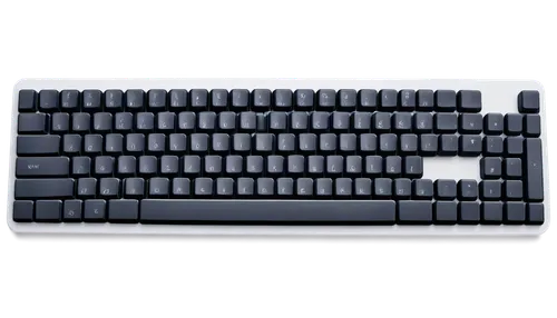 Standard keyboard, rectangular shape, QWERTY layout, white keys with black letters, numeric keypad, function keys, space bar, enter key, shift keys, caps lock key, curved edges, matte finish, subtle s