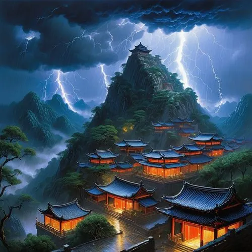 yashima,rongfeng,jinchuan,jianfeng,yangshao,huanglong,lijiang,world digital painting,xuezhong,yiping,lightning storm,tianlong,haicang,mountain village,asian architecture,xiangshan,guangshen,maoyuan,shizhong,shaoming,Illustration,Realistic Fantasy,Realistic Fantasy 03