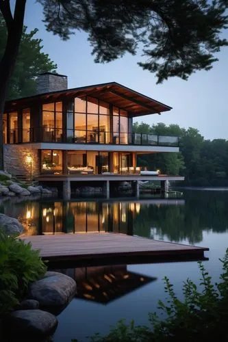 house by the water,house with lake,new england style house,boat house,boathouse,modern house,lake view,pool house,mid century house,forest house,summer house,beautiful home,luxury property,dreamhouse,luxury home,forest lake,floating over lake,dunes house,summer cottage,armonk,Conceptual Art,Oil color,Oil Color 08